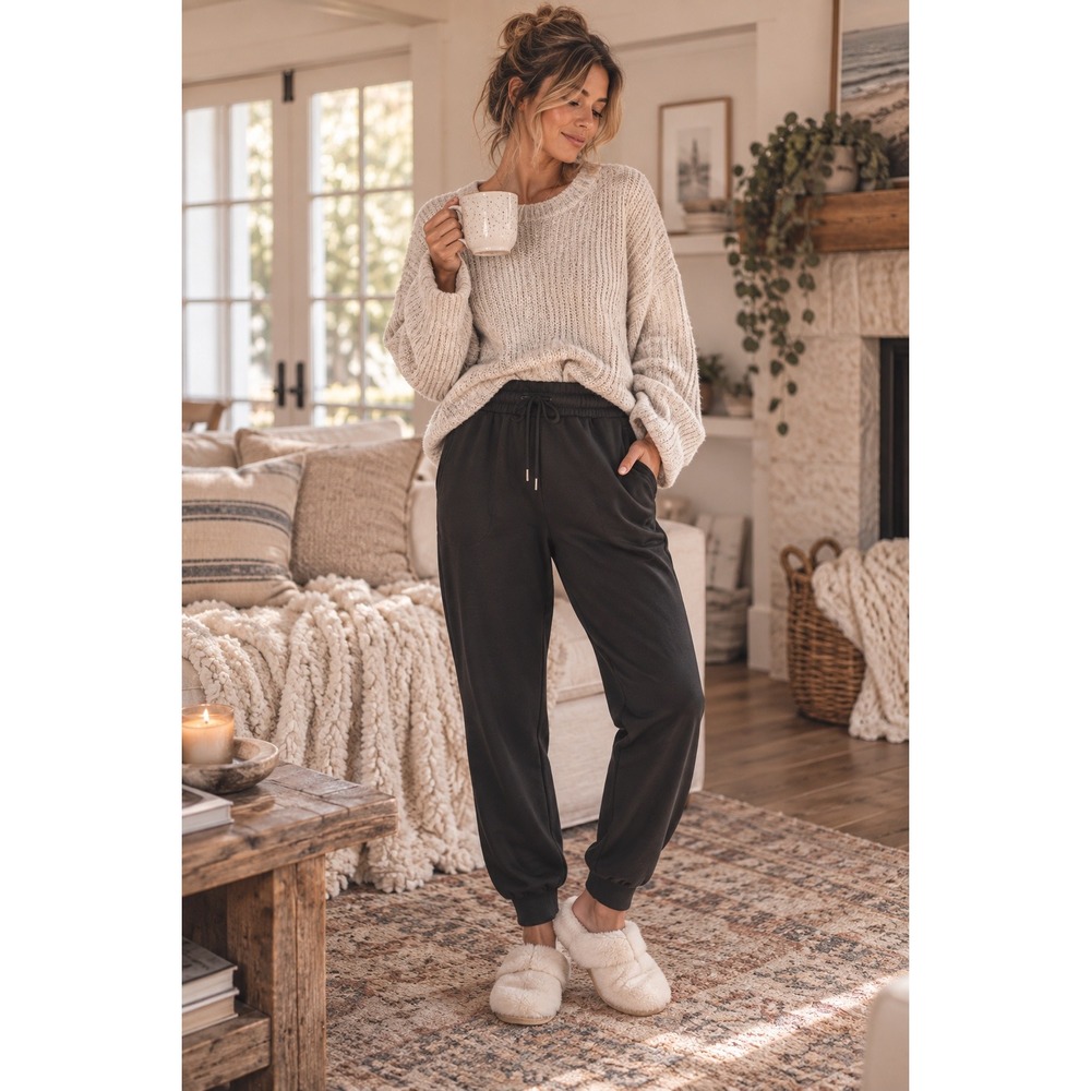 Zara Womens High Waisted Fleece Lined Jogger Sweatpants Black Size Medium